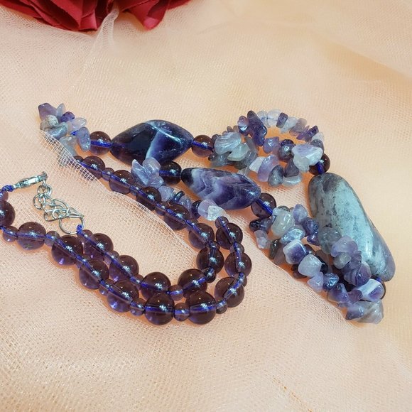 Vintage Amethyst Nugget Beaded Statement Necklace - Picture 9 of 9